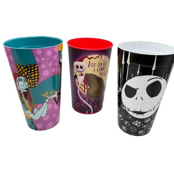 Disney Tim Burtons The Nightmare Before Christmas Plastic Cups Set Of 3  20 Oz - Picture 1 of 7